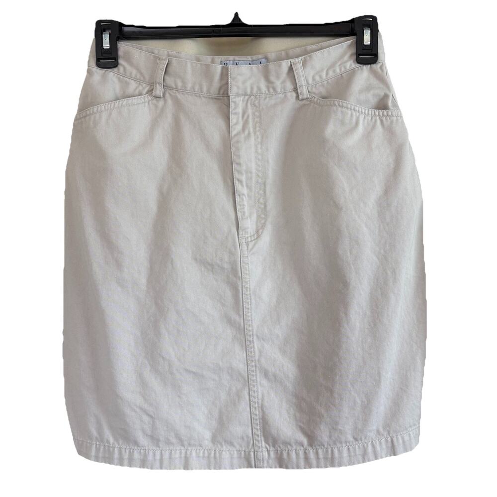 Vintage Real Comfort Khaki A-Line Skirt Size 12 Waist 29” Pockets 100% Cotton